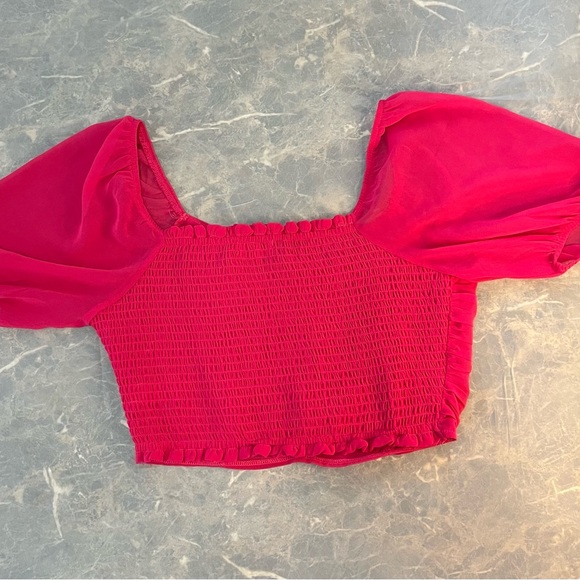 Altar’d State Pink Puff Sleeve Smocked Crop Top Romantic Cottagecore M - Picture 3 of 3